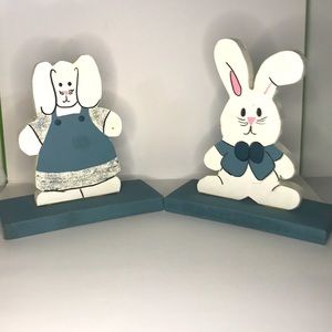 2 Handmade Wooden Easter Bunnies Decorations